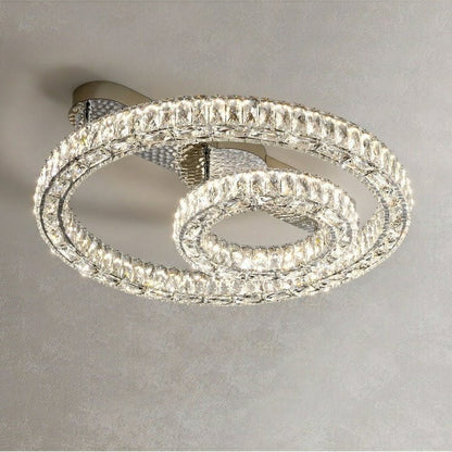 2/ 3 Rings Flush Mount Living Room Chandelier Crystal Bedroom Ceiling Light Fixture