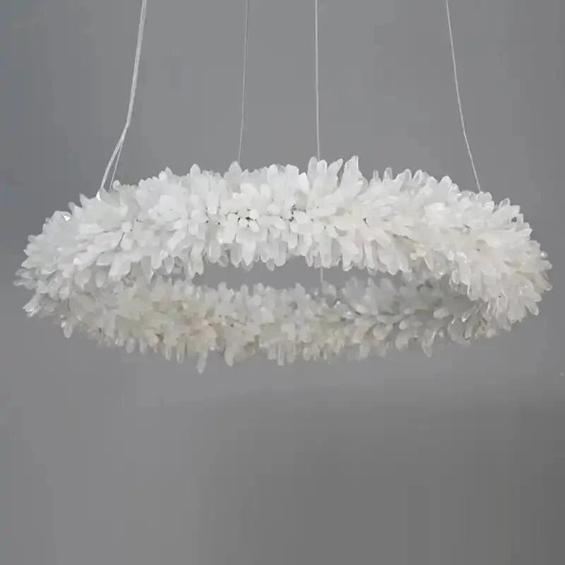 24-47 Inch Round Clear Geode Quartz Crystal Ring Pendant Light Modern Chandelier for Living Room