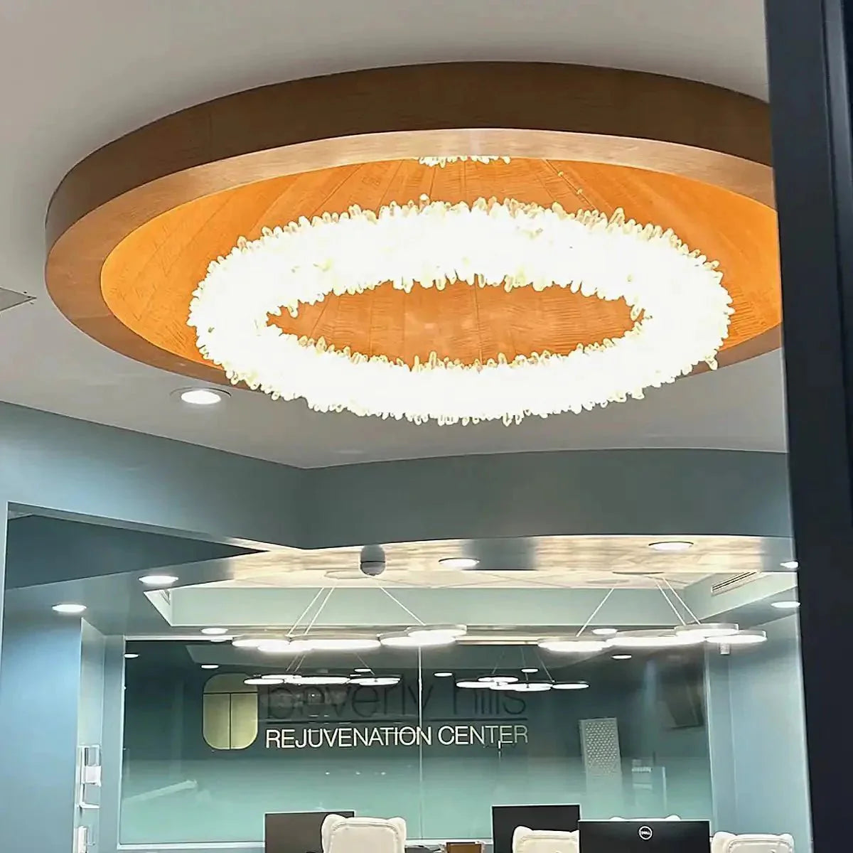 24-47 Inch Round Clear Geode Quartz Crystal Ring Pendant Light Modern Chandelier for Living Room
