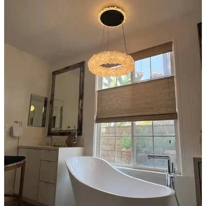 24-47 Inch Round Clear Geode Quartz Crystal Ring Pendant Light Modern Chandelier for Living Room