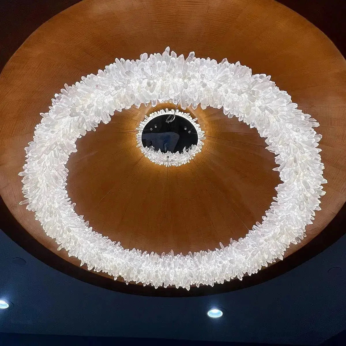 24-47 Inch Round Clear Geode Quartz Crystal Ring Pendant Light Modern Chandelier for Living Room