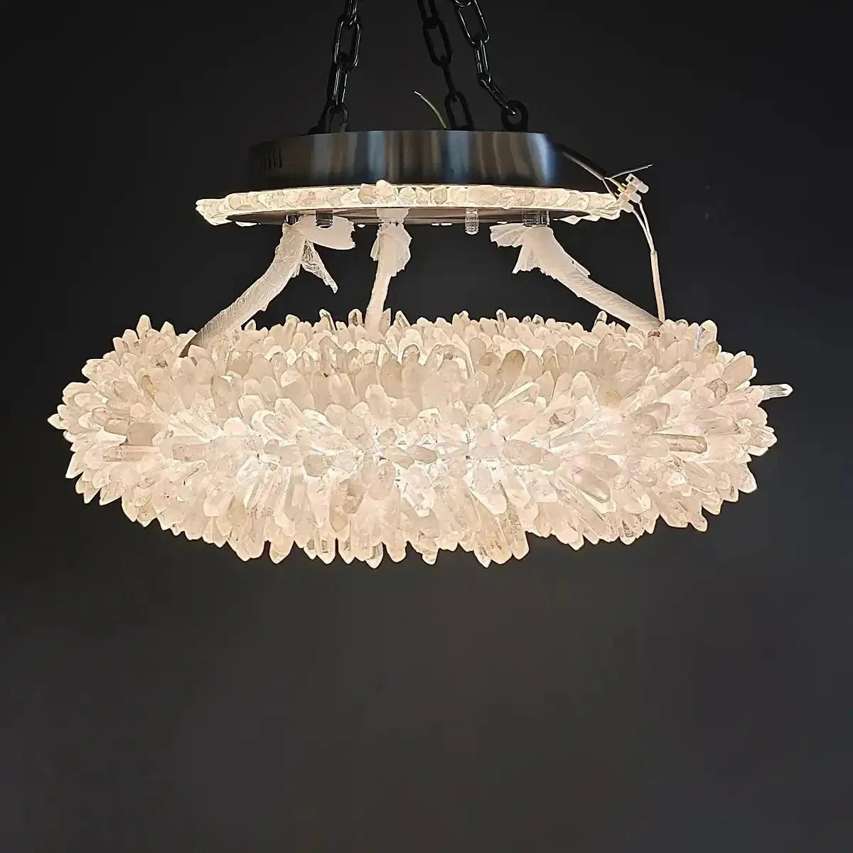 24-47 Inch Round Clear Geode Quartz Crystal Ring Pendant Light Modern Chandelier for Living Room