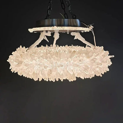 24-47 Inch Round Clear Geode Quartz Crystal Ring Pendant Light Modern Chandelier for Living Room