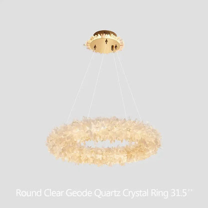 24-47 Inch Round Clear Geode Quartz Crystal Ring Pendant Light Modern Chandelier for Living Room