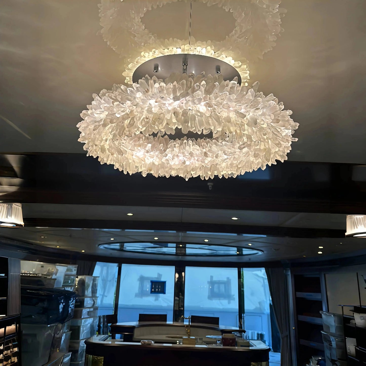 24-47 Inch Round Clear Geode Quartz Crystal Ring Pendant Light Modern Chandelier for Living Room
