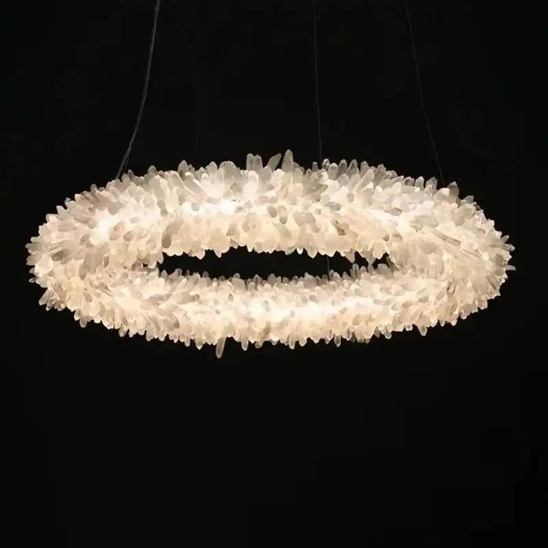 24-47 Inch Round Clear Geode Quartz Crystal Ring Pendant Light Modern Chandelier for Living Room