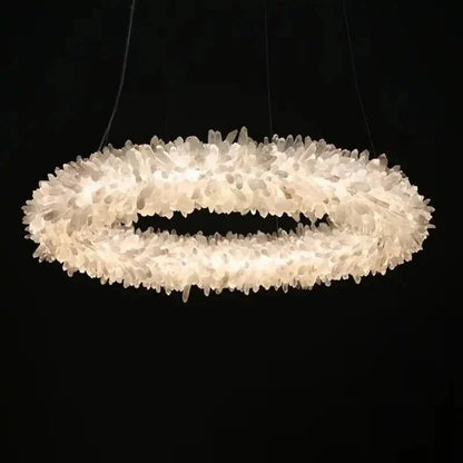 24-47 Inch Round Clear Geode Quartz Crystal Ring Pendant Light Modern Chandelier for Living Room