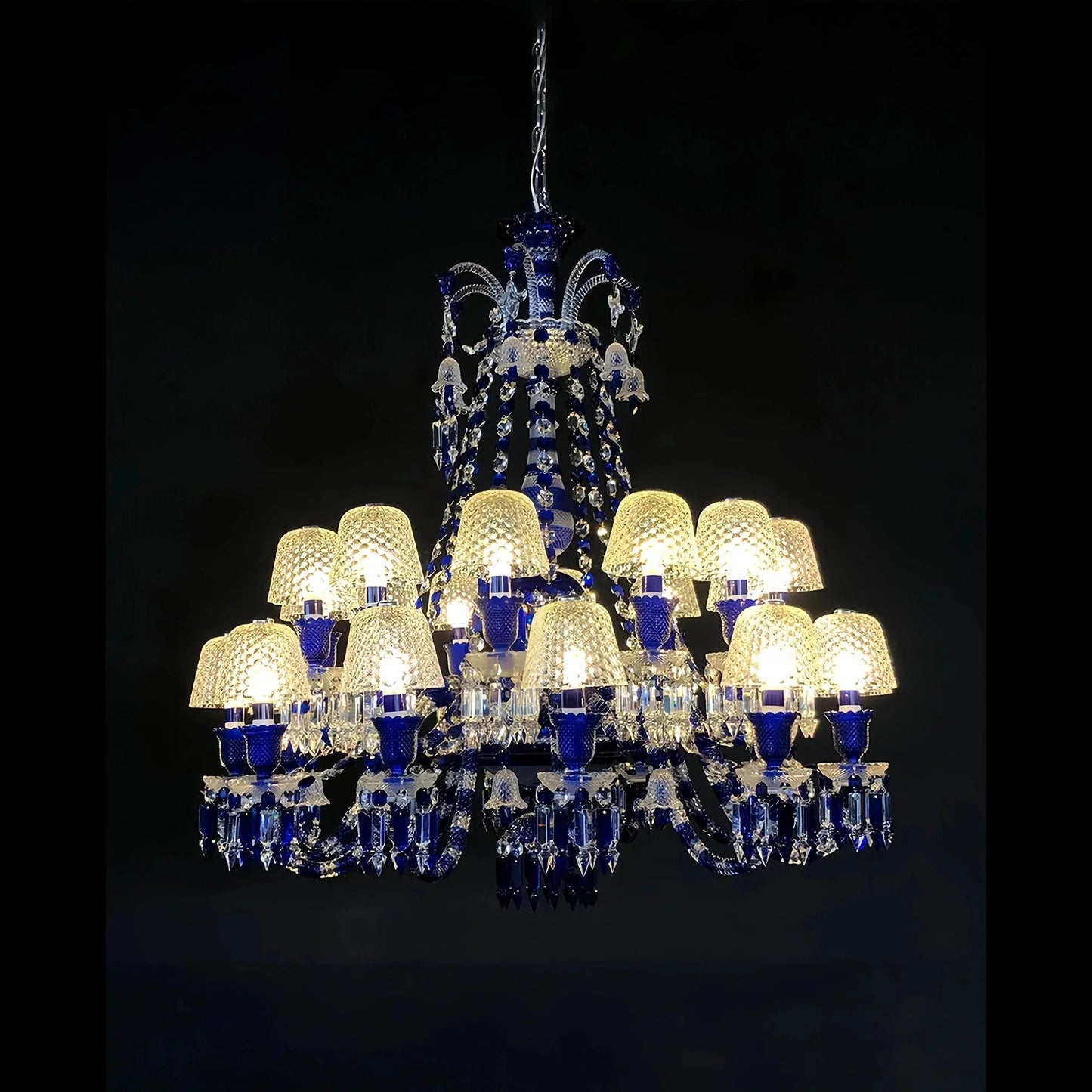 24 Lights Chandelier Blue & Clear Crystal Lighting