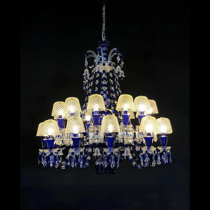 24 Lights Chandelier Blue & Clear Crystal Lighting