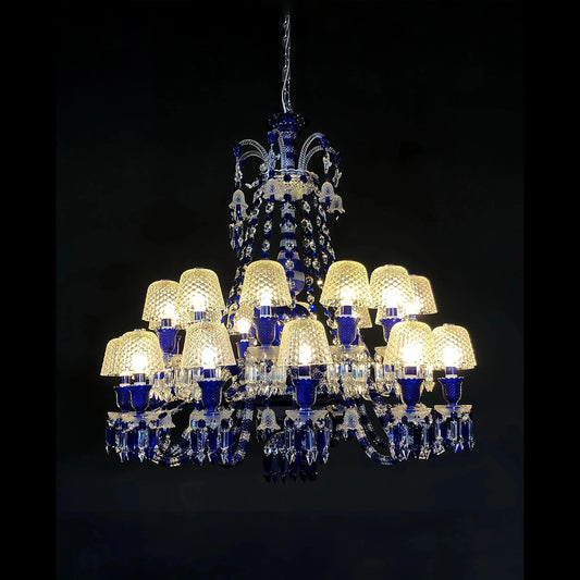 24 Lights Chandelier Blue & Clear Crystal Lighting