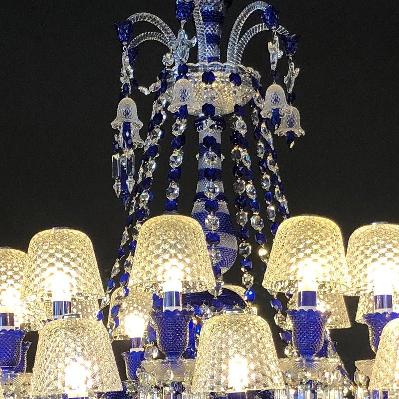 24 Lights Chandelier Blue & Clear Crystal Lighting