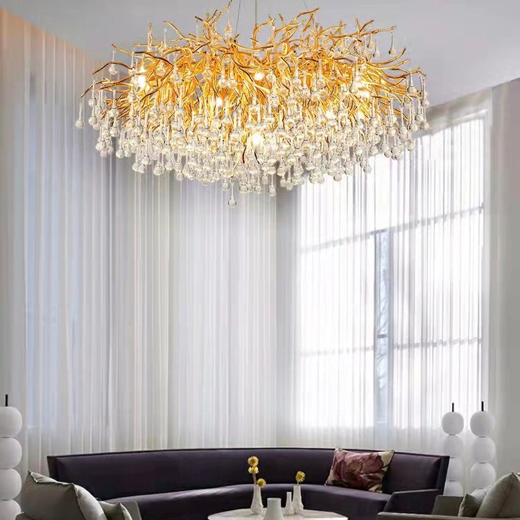 Stunning Tree Branch Crystal Chandelier with Clear Teardrop-shaped for Living/Dining Room
