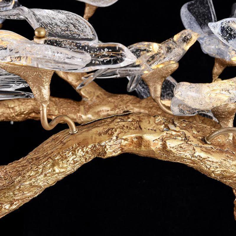 Lucky Bird Glass Branch Round Chandelier For Dining Room