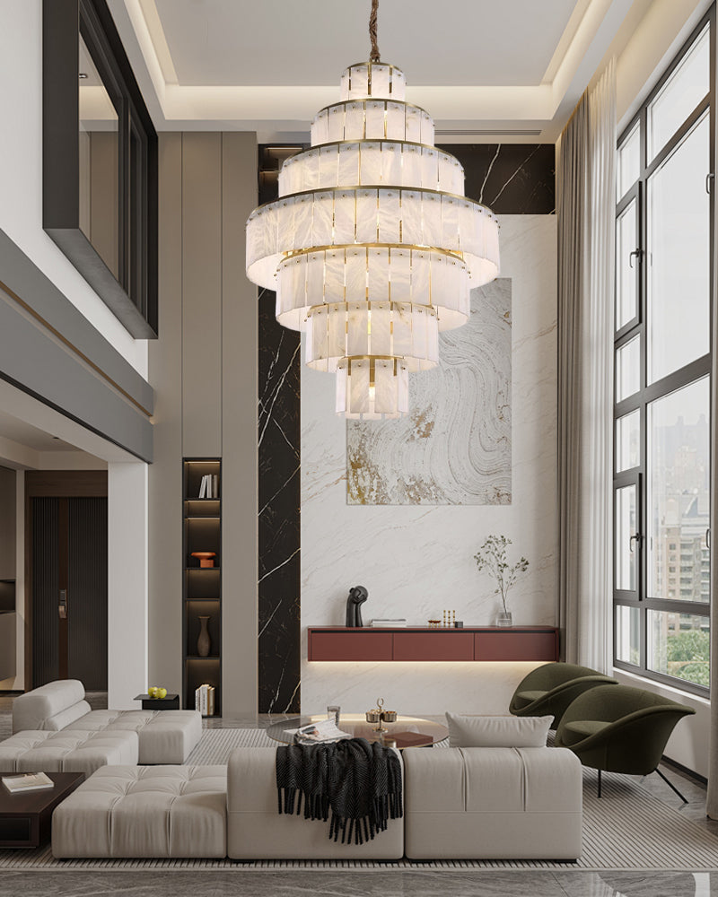Giant Tiered Alabaster Foyer Chandelier