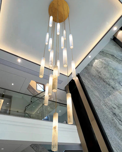 Alabaster Tube Staircase Chandelier