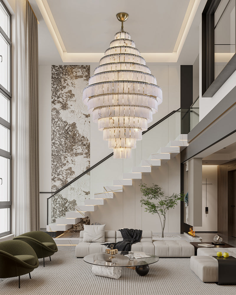 Giant Tiered Alabaster Foyer Chandelier