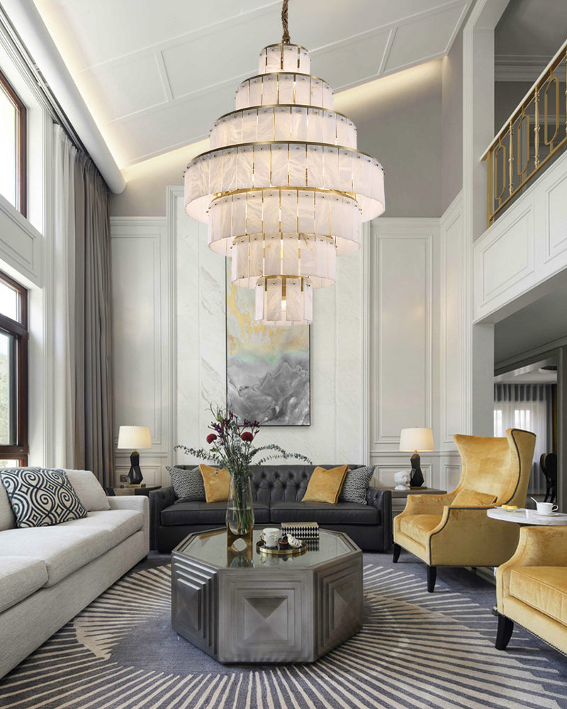 Giant Tiered Alabaster Foyer Chandelier