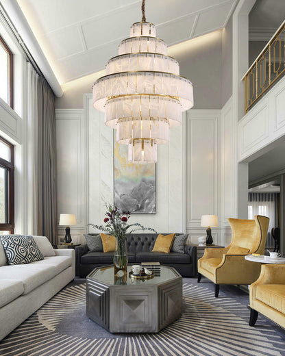 Giant Tiered Alabaster Foyer Chandelier