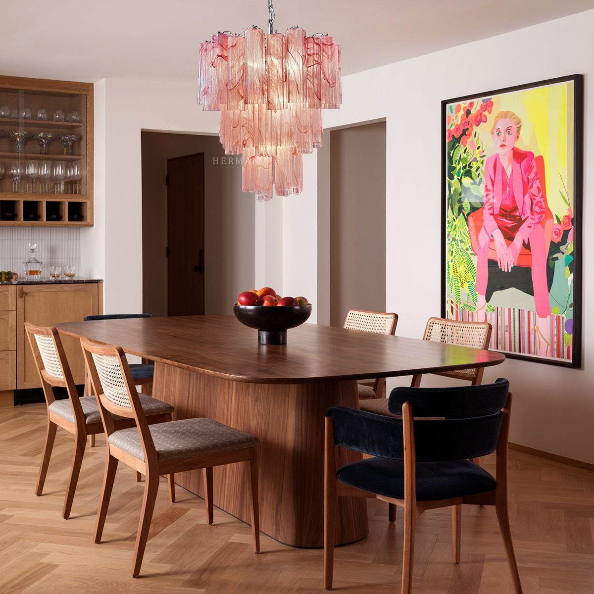 Muraano Alabaster Pink Chandelier 48 tubes