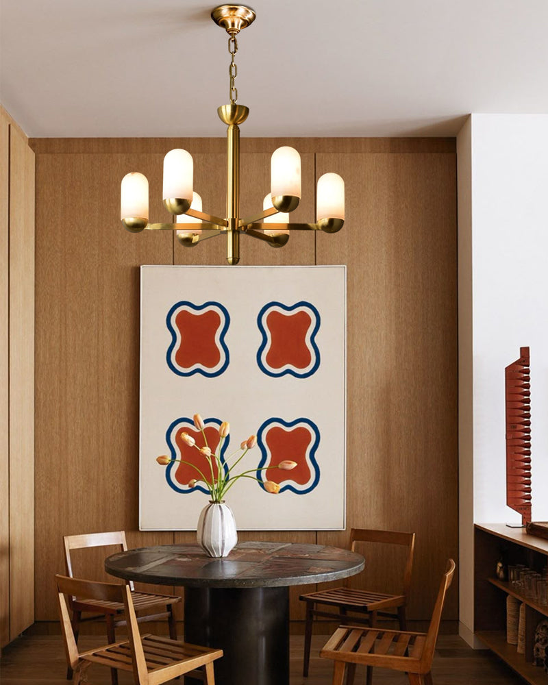 Alabaster Luxury Moonshade Brass Chandelier for dining room