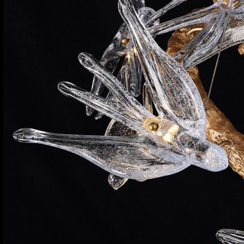 Lucky Bird Glass Branch Round Chandelier For Dining Room