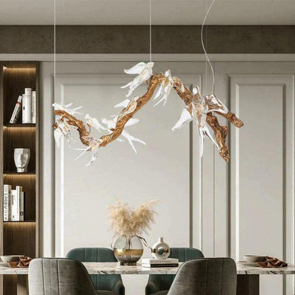 Lucky Bird Glass Branch Round Chandelier For Dining Room