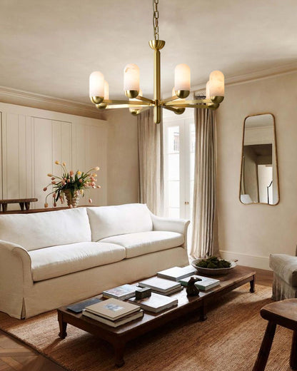 Alabaster Luxury Moonshade Brass Chandelier for dining room