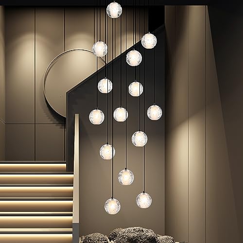 Black Crystal Staircase Chandelier with Adjustable Height and 8 Lights