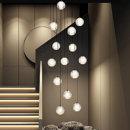 Black Crystal Staircase Chandelier with Adjustable Height and 8 Lights