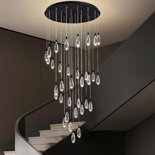 Black Crystal Staircase Chandelier with Adjustable Height and 8 Lights