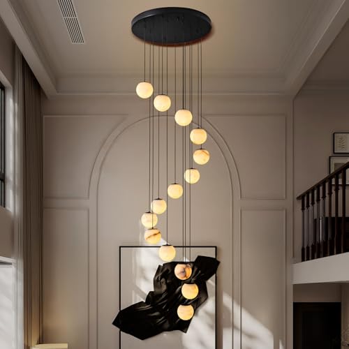 Black Crystal Staircase Chandelier with Adjustable Height and 8 Lights