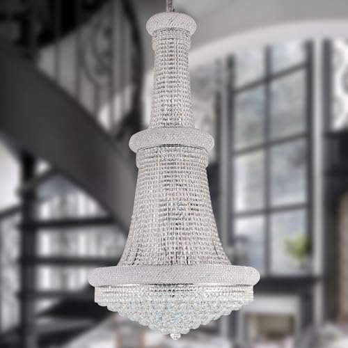 BEIRIO Chrome 24-Light Crystal Chandelier for High Ceilings