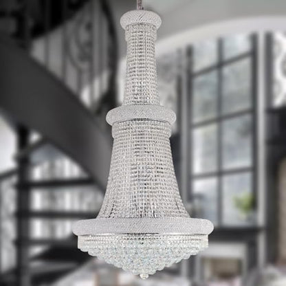 BEIRIO Chrome 24-Light Crystal Chandelier for High Ceilings