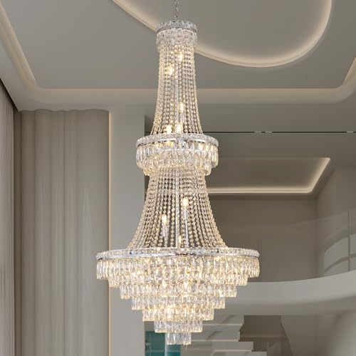 BEIRIO Chrome 24-Light Crystal Chandelier for High Ceilings
