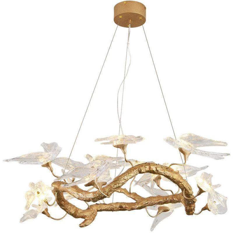 Lucky Bird Glass Branch Round Chandelier For Dining Room