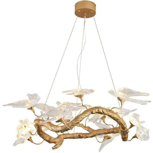 Lucky Bird Glass Branch Round Chandelier For Dining Room
