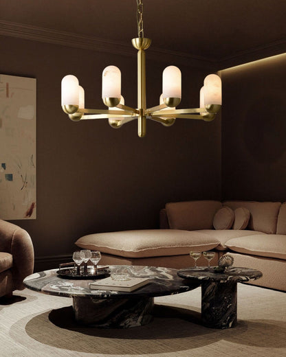Alabaster Luxury Moonshade Brass Chandelier for dining room