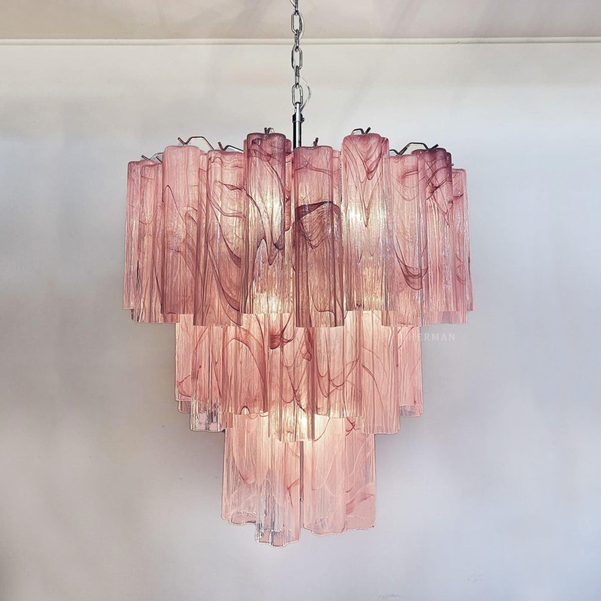 Muraano Alabaster Pink Chandelier 48 tubes