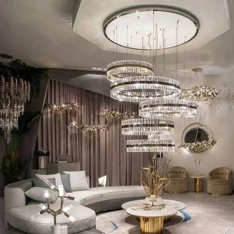5-Ring Crystal Chandelier in Gold Finish