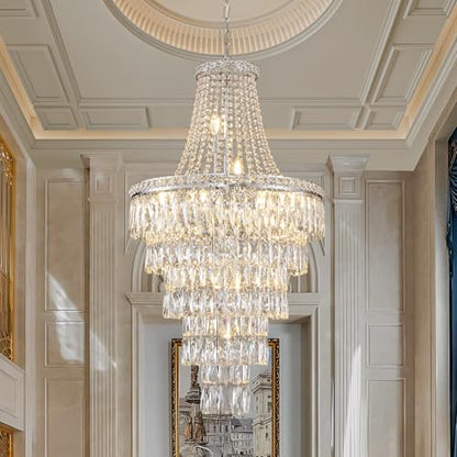 BEIRIO Chrome 24-Light Crystal Chandelier for High Ceilings