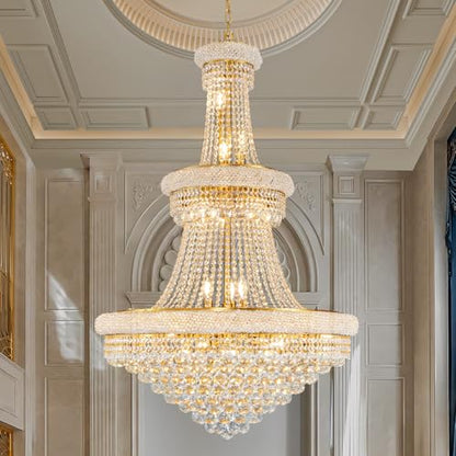 BEIRIO Chrome 24-Light Crystal Chandelier for High Ceilings