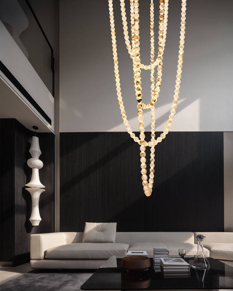 Modern LED Natural Alabaster Globes Beads Hanging Chandelier Indoor Lighting Fixture