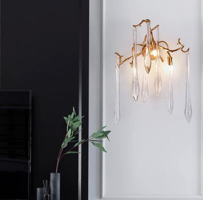 Branch Crystal Drops Chandelier in French Style with Copper Gold Finish for Dining and Living Room Ceiling