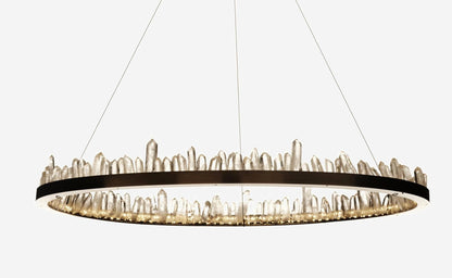 36 Inch Round Brass Modern Geode Quartz Crystal Chandelier