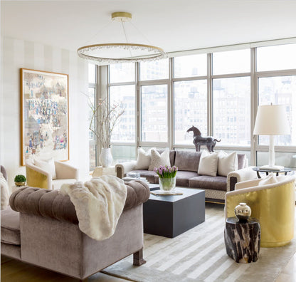 36 Inch Round Brass Modern Geode Quartz Crystal Chandelier