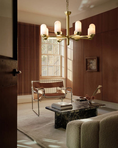 Alabaster Luxury Moonshade Brass Chandelier for dining room