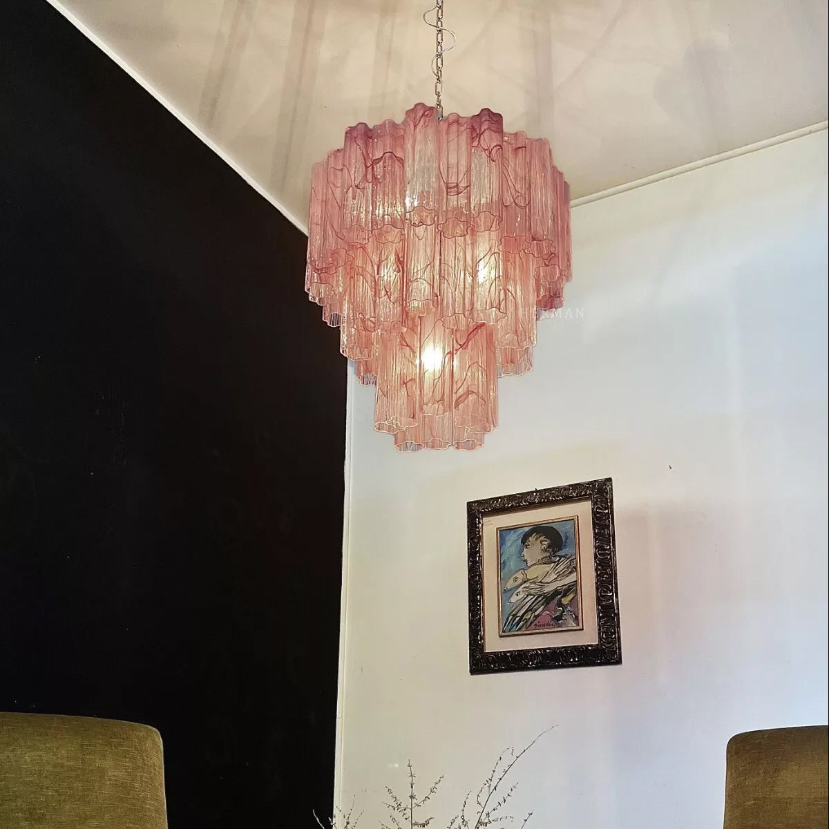 Muraano Alabaster Pink Chandelier 48 tubes