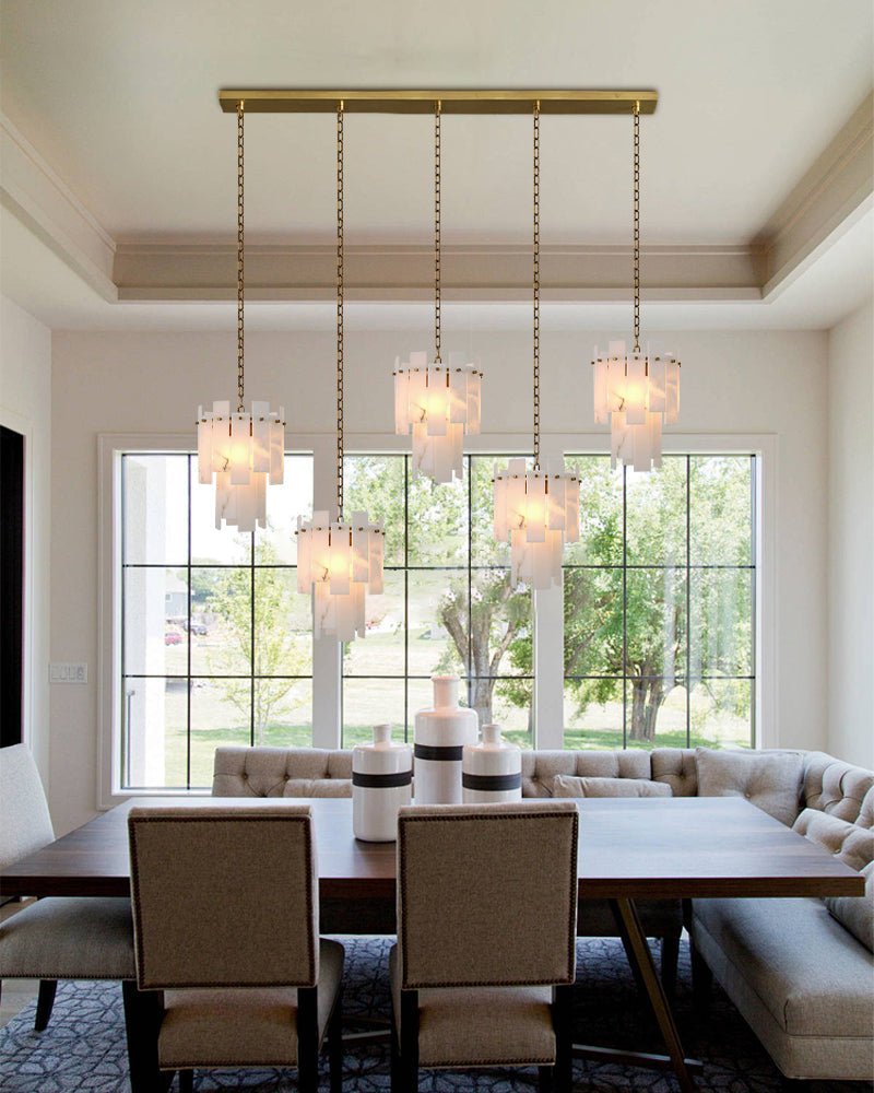 7-light 2-tier Alabaster marble Round Chandelier 13" with adjustable chain 150cm