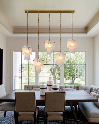 7-light 2-tier Alabaster marble Round Chandelier 13" with adjustable chain 150cm