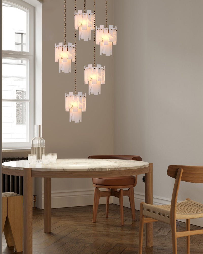 7-light 2-tier Alabaster marble Round Chandelier 13" with adjustable chain 150cm